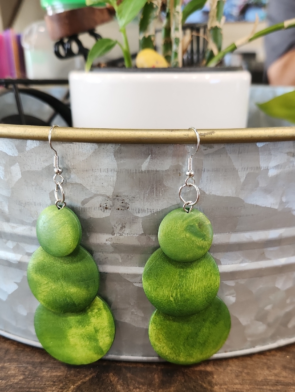 Green Triple Disc Drop Earrings - Women Jewelry